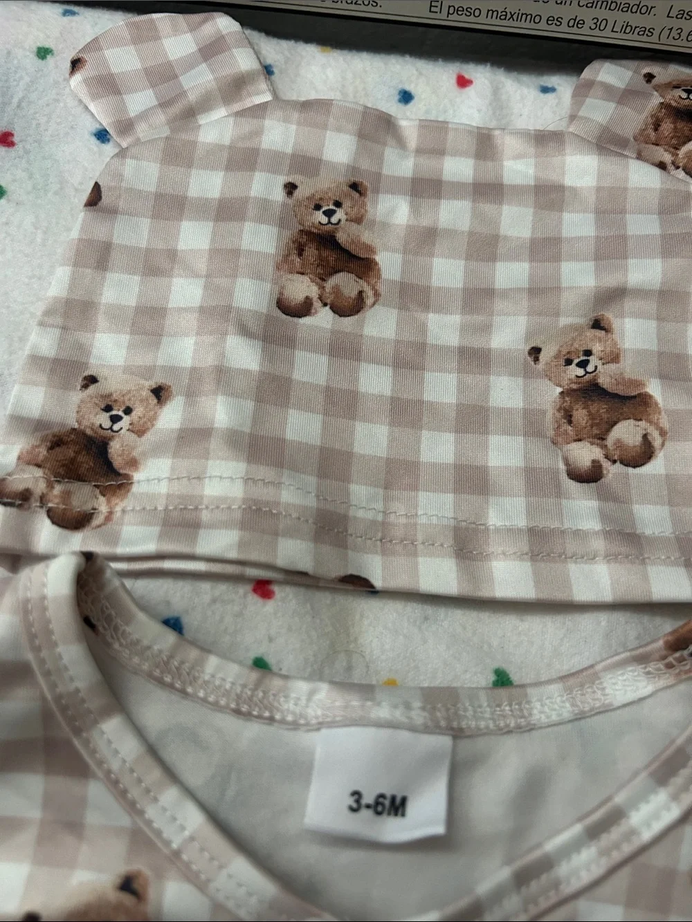 Soft Beige Gingham Teddy Baby One-Piece with Hat